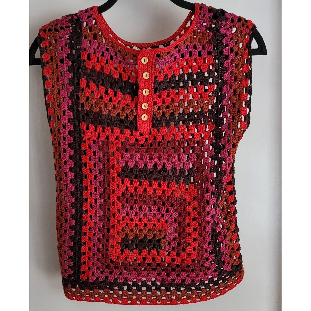 Moth Women's Crochet Top XSP Boho Sleeveless Multicolor Blouse Shirt